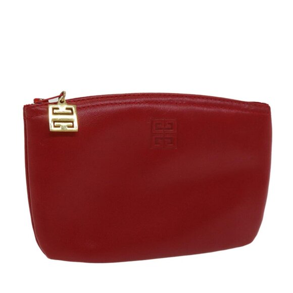 GIVENCHY Pouch Leather Red Gold Auth - Picture 1 of 15